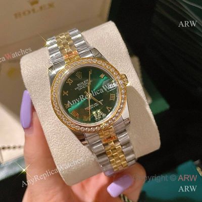 High Quality Replica Rolex Datejust Different Colors 316 stainless steel strap Emerald Green Face Dial Different Designs Ceramic Bezel Lady Watch 31*12mm